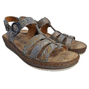 Mephisto Mobils Lizanne Wedge Leather Sandals Size 40 US 10 Metallic Comfort